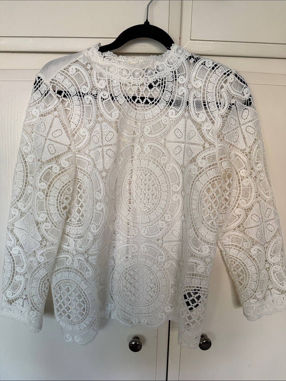 White Lace Crochet Blouse - Elegant Feminine Hatters laceTop